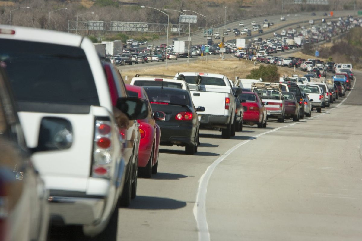 Vehicles in traffic jam. 